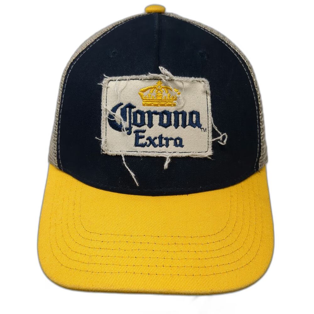 Corona Trucker Hat Blue Yellow One Size Mesh Back Snapback Beer Logo Patch Crown
